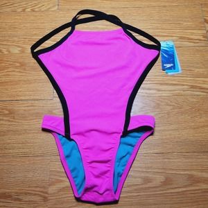 Speedo Women's One-Piece Swimsuit Endurance Racing Size 28 Pink/Black NWT